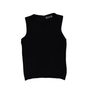 Zara Women’s Black Sweater Vest Size Large Ribbed Knit Button Back Minimalist